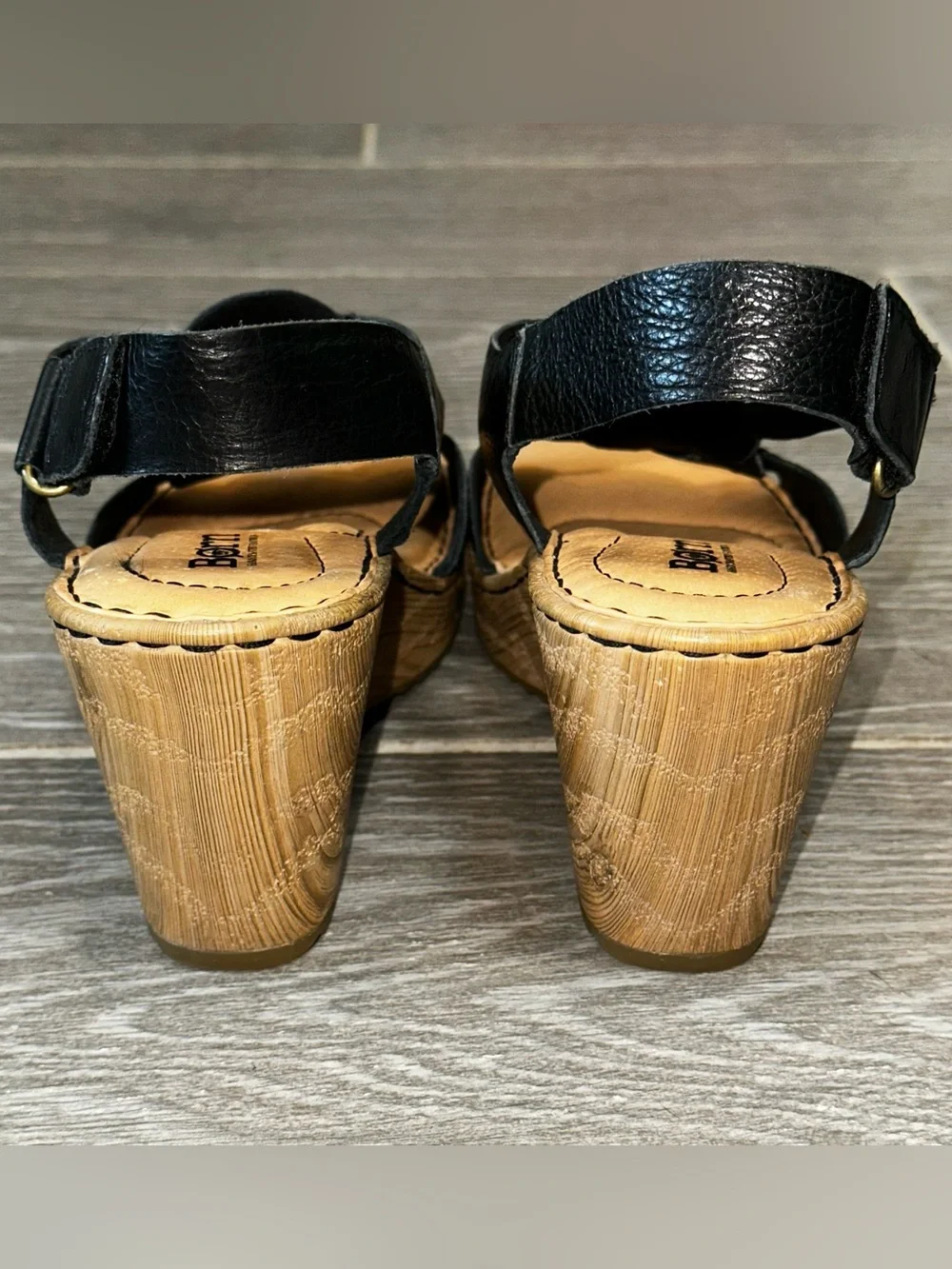 Born Nina Braided Front Wedge Black Leather Women’s 6M Platform Open Toe Sandal